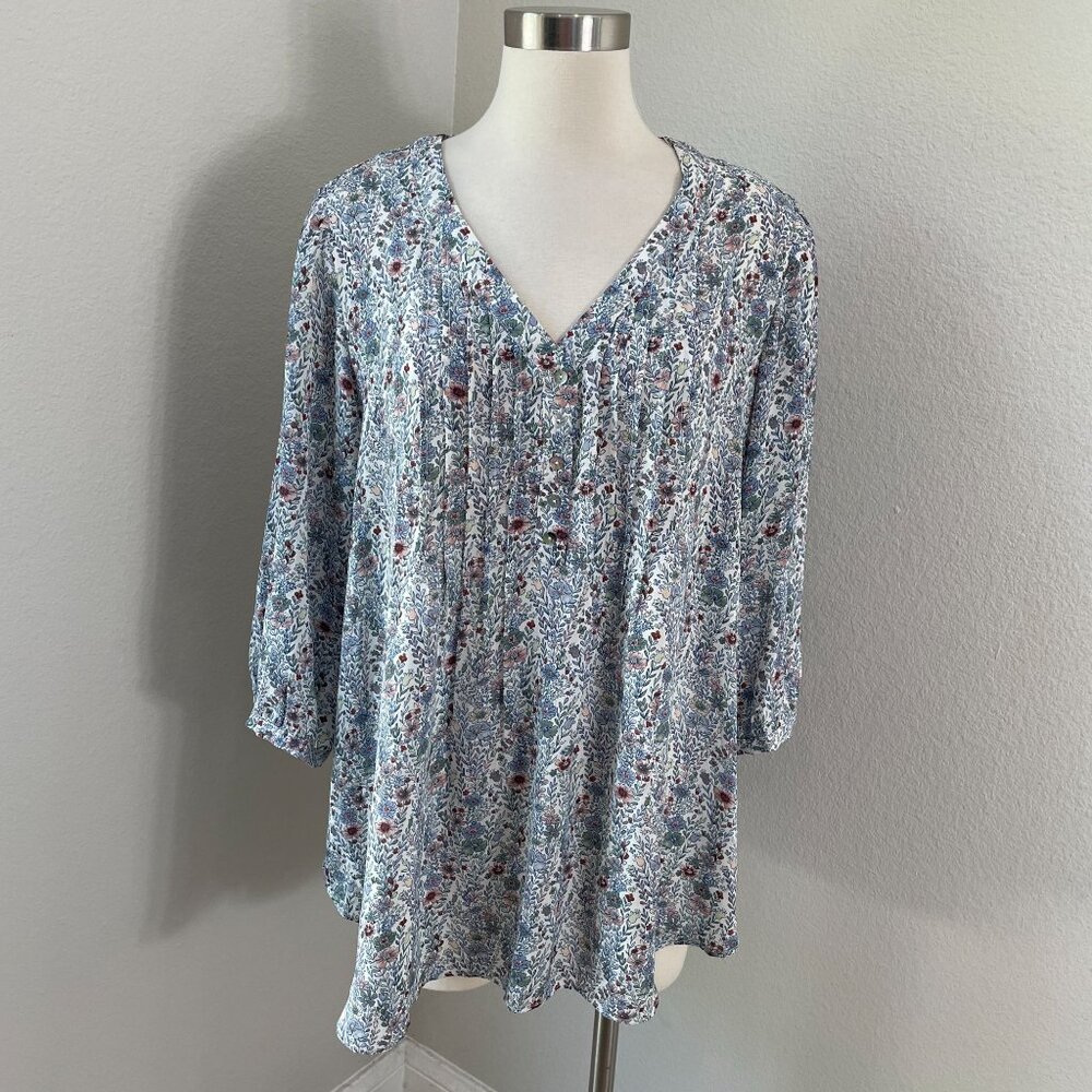 Rose+Olive Womens 1X Floral Blouse 3/4‎ Sleeves V Neck Button Front Shirt Top